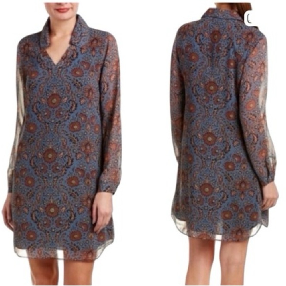 Cabi Provincial Blue Floral Dress‎ 3295 Long Sleeve Shift Tunic